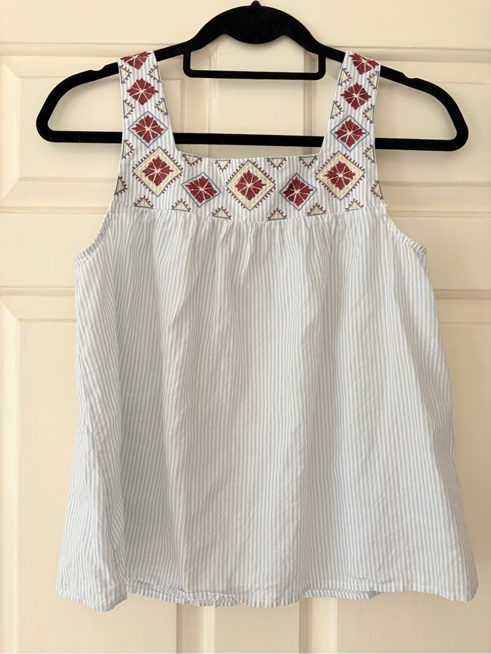 Madewell Blue and White Striped Embroidered Top